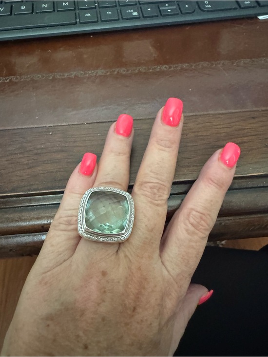 David Yurman Jewelry - David Yurman Cushion Light Green Gemstone Ring with Silver Halo